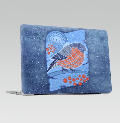 Наклейка на Ноутбук Macbook Pro 2016-2018 – Macbook Pro Touch Bar Снегирь,  купить в Москве – интернет-магазин Allskins, птицы, зима, абстракция, снегирь, новый год