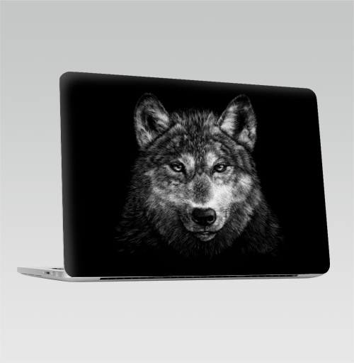 Наклейка на Ноутбук Macbook Pro 2016-2018 – Macbook Pro Touch Bar Волчище,  купить в Москве – интернет-магазин Allskins, морда, животные, волк, полностьючерный, 300 Лучших работ