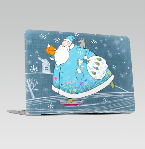 Наклейка на Ноутбук Macbook Pro 2016-2018 – Macbook Pro Touch Bar Дед Мороз на скейте,  купить в Москве – интернет-магазин Allskins, новый год, зима, мороз, дед, детские