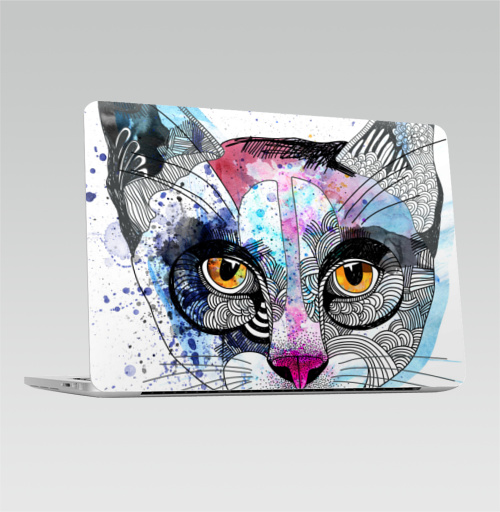 Наклейка на Ноутбук Macbook Pro 2016-2018 – Macbook Pro Touch Bar Кошка графика,  купить в Москве – интернет-магазин Allskins, милые животные, акварель, персонажи, графика, животные, кошка