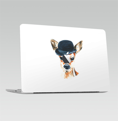 Наклейка на Ноутбук Macbook Pro 2016-2018 – Macbook Pro Touch Bar (с яблоком ) Олень в шляпе,  купить в Москве – интернет-магазин Allskins, крутые животные, цвет, олень, животные, акварель, милые животные