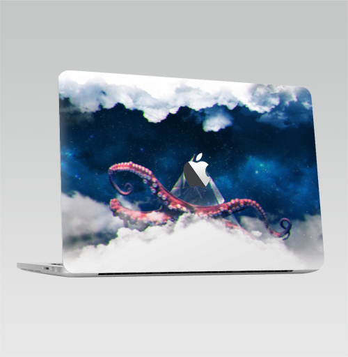 Наклейка на Ноутбук Macbook Pro 2016-2018 – Macbook Pro Touch Bar (с яблоком ) Космический осминог,  купить в Москве – интернет-магазин Allskins, космос, octopus, prism, clouds, небо, осьминог, призма