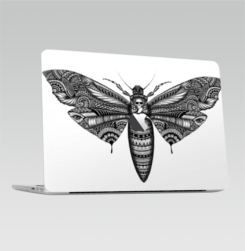 Наклейка на Ноутбук Macbook Pro 2016-2018 – Macbook Pro Touch Bar (с яблоком ) Бабочка,  купить в Москве – интернет-магазин Allskins, черно-белое, насекомые, графика, черное и белое, бабочки, природа, зентангл, дудлы