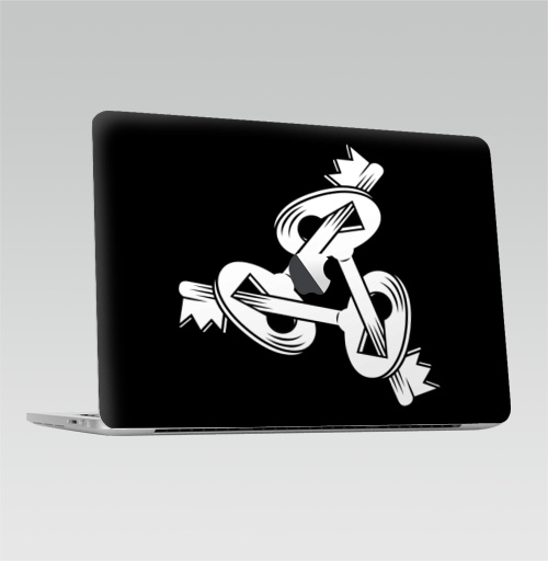 Наклейка на Ноутбук Macbook Pro 2016-2018 – Macbook Pro Touch Bar (с яблоком ) Три ключа,  купить в Москве – интернет-магазин Allskins, графика, ключ, черно-белое