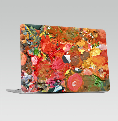 Наклейка на Ноутбук Macbook Pro 2016-2018 – Macbook Pro Touch Bar (с яблоком ) Застывшие краски ,  купить в Москве – интернет-магазин Allskins, яркий, цвет, палитра, краски, цветы
