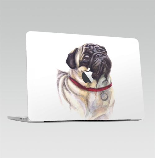 Наклейка на Ноутбук Macbook Pro 2016-2018 – Macbook Pro Touch Bar (с яблоком ) Мопс смотрит,  купить в Москве – интернет-магазин Allskins, собаки, грустный, смотрит, глаз, Мопс