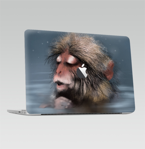 Наклейка на Ноутбук Macbook Pro 2016-2018 – Macbook Pro Touch Bar (с яблоком ) Обезьяна медитирует,  купить в Москве – интернет-магазин Allskins, новый год, обезьяна