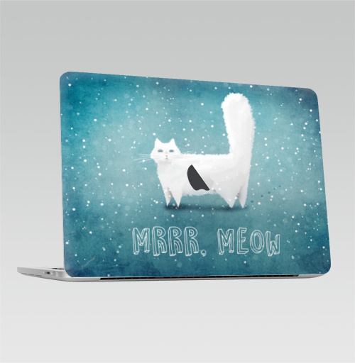 Наклейка на Ноутбук Macbook Pro 2016-2018 – Macbook Pro Touch Bar (с яблоком ) Снежный кот,  купить в Москве – интернет-магазин Allskins, крутые животные, снег, мило, кошка, мяу, пушистое, создание, смотрит, зима