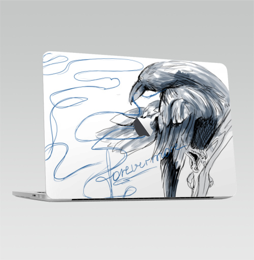 Наклейка на Ноутбук Macbook Pro 2016-2018 – Macbook Pro Touch Bar (с яблоком ) Вороны навсегда,  купить в Москве – интернет-магазин Allskins, для_влюбленных, серый, птицы, ворона