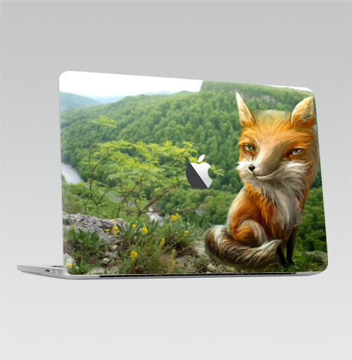 Наклейка на Ноутбук Macbook Pro 2016-2018 – Macbook Pro Touch Bar (с яблоком ) Рыжий,  купить в Москве – интернет-магазин Allskins, крутые животные, милые животные, животные, лето, коллаж, природа, лес, лиса