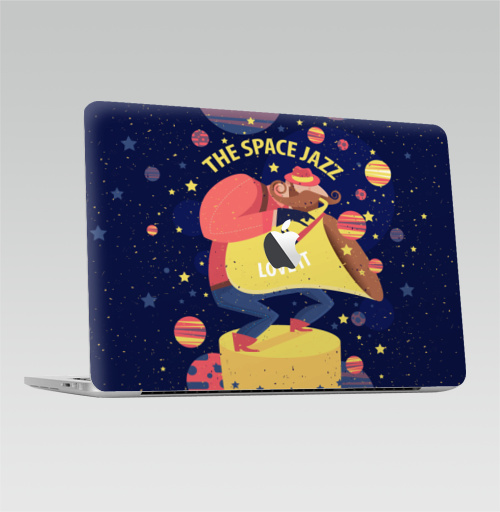 Наклейка на Ноутбук Macbook Pro 2016-2018 – Macbook Pro Touch Bar (с яблоком ) Я люблю джаз,  купить в Москве – интернет-магазин Allskins, усы, звук, музыка, космос, музыкант, мужские, саксофон, джаз
