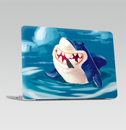 Наклейка на Ноутбук Macbook Pro 2016-2018 – Macbook Pro Touch Bar (с яблоком ) Акуль,  купить в Москве – интернет-магазин Allskins, акула, морская, персонажи, улыбка