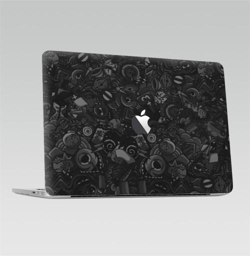 Наклейка на Ноутбук Macbook Pro 2016-2018 – Macbook Pro Touch Bar (с яблоком ) Темный дудл,  купить в Москве – интернет-магазин Allskins, темный, дудлы, черный, персонажи, монстры