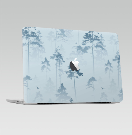 Наклейка на Ноутбук Macbook Pro 2016-2018 – Macbook Pro Touch Bar (с яблоком ) Лес. Туман,  купить в Москве – интернет-магазин Allskins, лес, деревья, сосны, туман, птицы, природа, пейзаж, небо, полёт