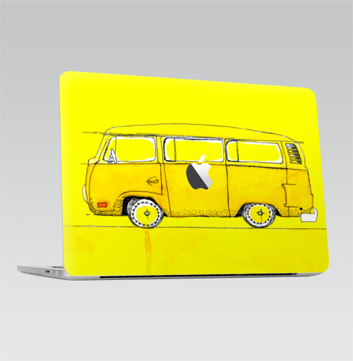 Наклейка на Ноутбук Macbook Pro 2016-2018 – Macbook Pro Touch Bar (с яблоком ) Жёлтый Автобус,  купить в Москве – интернет-магазин Allskins, автомобиль, желтый, хиппи