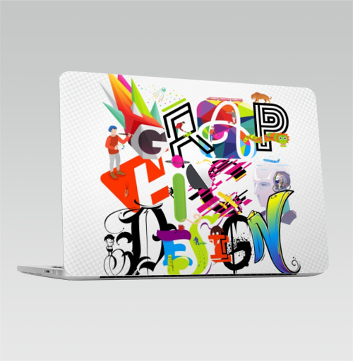 Наклейка на Ноутбук Macbook Pro 2016-2018 – Macbook Pro Touch Bar (с яблоком ) Графический дизайн,  купить в Москве – интернет-магазин Allskins, типографика, человек, плакат, яркий, коллаж, люди, графика