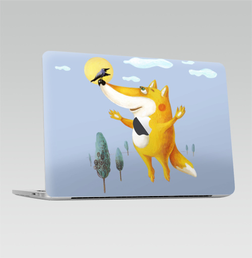 Наклейка на Ноутбук Macbook Pro 2016-2018 – Macbook Pro Touch Bar (с яблоком ) Мечтательно-летательное,  купить в Москве – интернет-магазин Allskins, лиса, весна, мечта, полёт, ворона