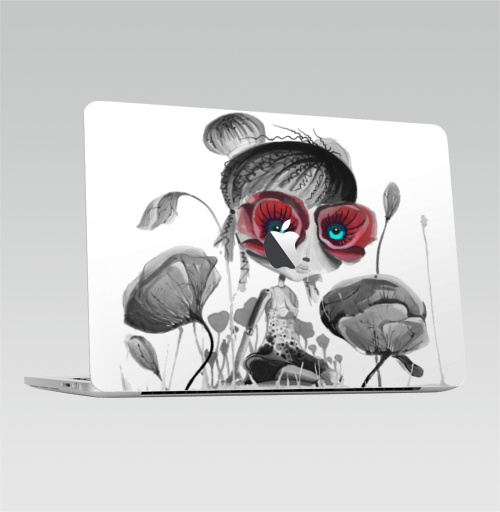Наклейка на Ноутбук Macbook Pro 2016-2018 – Macbook Pro Touch Bar (с яблоком ) Цветов, принцесса,  купить в Москве – интернет-магазин Allskins, искусство, цветы, мак, красный, мило, серый, принцесса, принцессы, художник