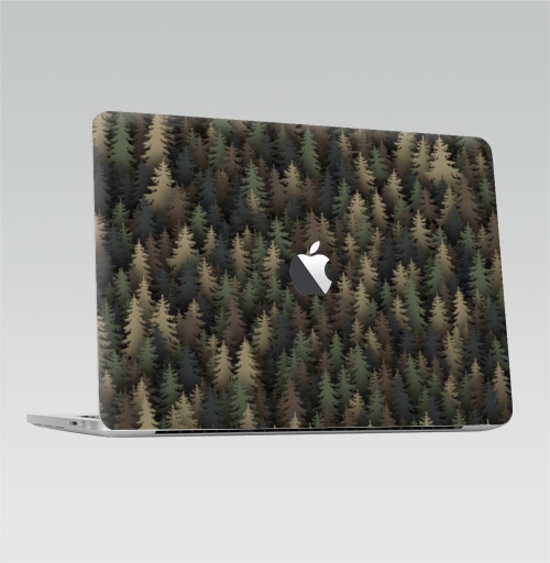 Наклейка на Ноутбук Macbook Pro 2016-2018 – Macbook Pro Touch Bar (с яблоком ) Лесной камуфляж,  купить в Москве – интернет-магазин Allskins, лес, природа, охота, военные, хаки, деревья, ель, новый год