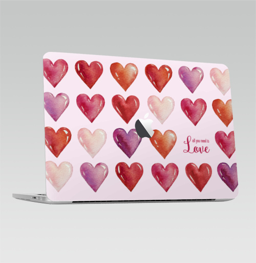 Наклейка на Ноутбук Macbook Pro 2016-2018 – Macbook Pro Touch Bar (с яблоком ) Всё что нам нужно - это только любовь,  купить в Москве – интернет-магазин Allskins, любовьсердце, любовь, сердце, акварель, любимой, красный, красота, розовый