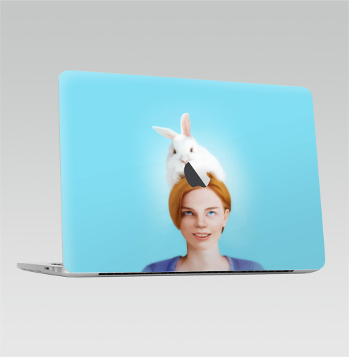 Наклейка на Ноутбук Macbook Pro 2016-2018 – Macbook Pro Touch Bar (с яблоком ) Алиса, следуй за белым кроликом,  купить в Москве – интернет-магазин Allskins, Алиса в стране чудес, заяц, белый