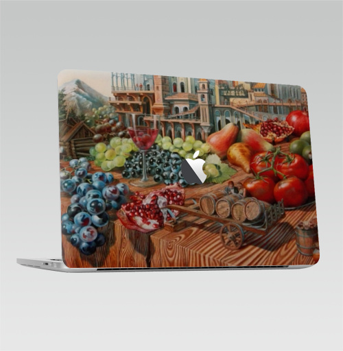 Наклейка на Ноутбук Macbook Pro 2016-2018 – Macbook Pro Touch Bar (с яблоком ) На столе,  купить в Москве – интернет-магазин Allskins, Архитектура, натюрморт, пейзаж