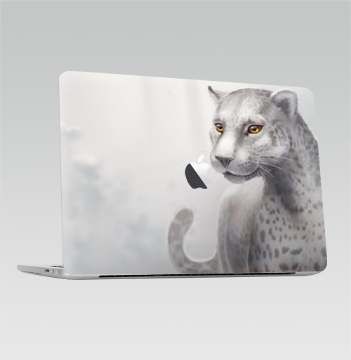 Наклейка на Ноутбук Macbook Pro 2016-2018 – Macbook Pro Touch Bar (с яблоком ) Серый леопард,  купить в Москве – интернет-магазин Allskins, леопард, гепард, кошка, серый, клякса, глаз