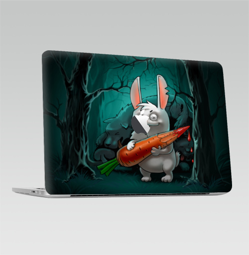 Наклейка на Ноутбук Macbook Pro 2016-2018 – Macbook Pro Touch Bar (с яблоком ) Кролик с морковкой,  купить в Москве – интернет-магазин Allskins, морковка, кролики, волк, лес, ночь, страшно, кровь