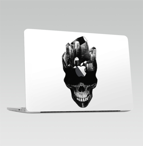 Наклейка на Ноутбук Macbook Pro 2016-2018 – Macbook Pro Touch Bar (с яблоком ) Бессмертные кристаллы,  купить в Москве – интернет-магазин Allskins, черно-белое, графика, точки, кристалл, черное и белое, черный, череп