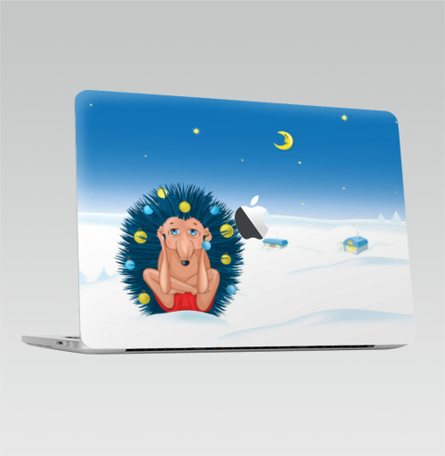 Наклейка на Ноутбук Macbook Pro 2016-2018 – Macbook Pro Touch Bar (с яблоком ) Йогаёжиковая ёлка,  купить в Москве – интернет-магазин Allskins, прикол, зима, гики, ёлочные, новый год, ежик