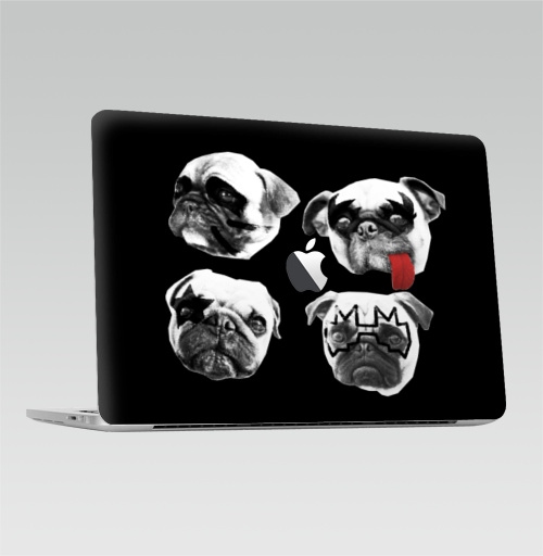 Наклейка на Ноутбук Macbook Pro 2016-2018 – Macbook Pro Touch Bar (с яблоком ) Мопсс,  купить в Москве – интернет-магазин Allskins, крутые животные, животные, Мопс, собаки, группа, музыка, милые животные, рокнролл