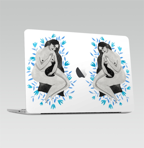 Наклейка на Ноутбук Macbook Pro 2016-2018 – Macbook Pro Touch Bar (с яблоком ) Девушка и кот,  купить в Москве – интернет-магазин Allskins, акварель, кошка, графика, девушка