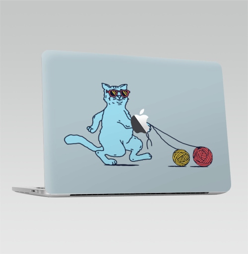 Наклейка на Ноутбук Macbook Pro 2016-2018 – Macbook Pro Touch Bar (с яблоком ) Кот на прогулке,  купить в Москве – интернет-магазин Allskins, кошка, собаки, клубок