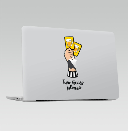Наклейка на Ноутбук Macbook Pro 2016-2018 – Macbook Pro Touch Bar (с яблоком ) Два пива, пожалуйста,  купить в Москве – интернет-магазин Allskins, надписи на английском, надписи, карточка, арбитр, руки, пиво, футбол
