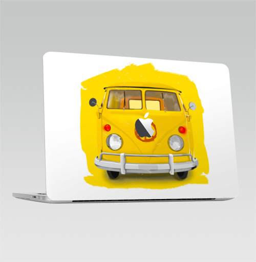 Наклейка на Ноутбук Macbook Pro 2016-2018 – Macbook Pro Touch Bar (с яблоком ) Солнечный автобус,  купить в Москве – интернет-магазин Allskins, желтый, автобус, автомобиль, транспорт, хиппи, гранж, ретро