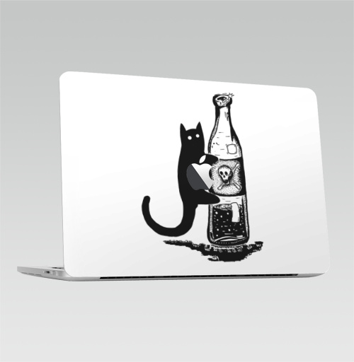 Наклейка на Ноутбук Macbook Pro 2016-2018 – Macbook Pro Touch Bar (с яблоком ) Кот с бутылкой,  купить в Москве – интернет-магазин Allskins, кошка, алкоголь, вино, яд