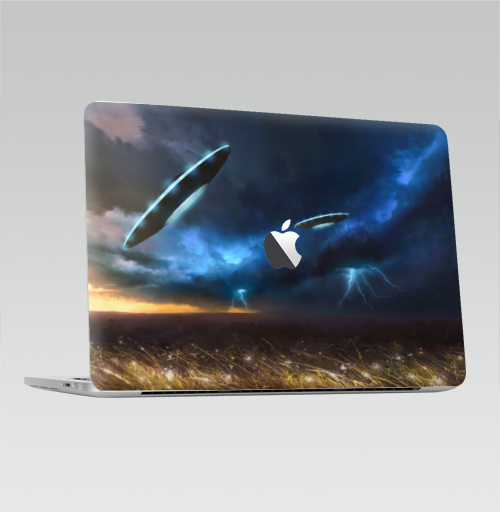 Наклейка на Ноутбук Macbook Pro 2016-2018 – Macbook Pro Touch Bar (с яблоком ) UFO art,  купить в Москве – интернет-магазин Allskins, пейзаж, небо, буря, космос, полёт, солнце, графика, фантастика, молнии