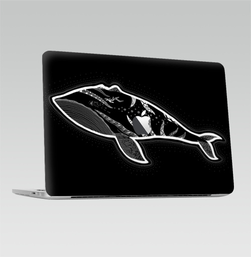 Наклейка на Ноутбук Macbook Pro 2016-2018 – Macbook Pro Touch Bar (с яблоком ) Кит с рожками,  купить в Москве – интернет-магазин Allskins, животные, этно, зентангл, дзен, дотворк, киты, морская, рожки