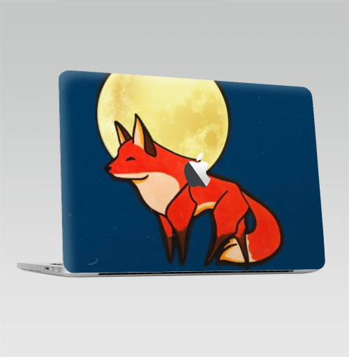 Наклейка на Ноутбук Macbook Pro 2016-2018 – Macbook Pro Touch Bar (с яблоком ) Лиса и луна,  купить в Москве – интернет-магазин Allskins, лиса, рыжая, fox, orange, луна, ночь
