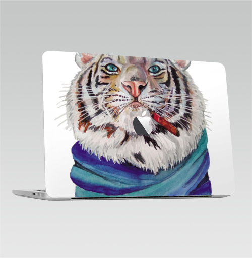 Наклейка на Ноутбук Macbook Pro 2016-2018 – Macbook Pro Touch Bar (с яблоком ) Харизма,  купить в Москве – интернет-магазин Allskins, крутые животные, характер, хардкор, акварель, тигры, белый