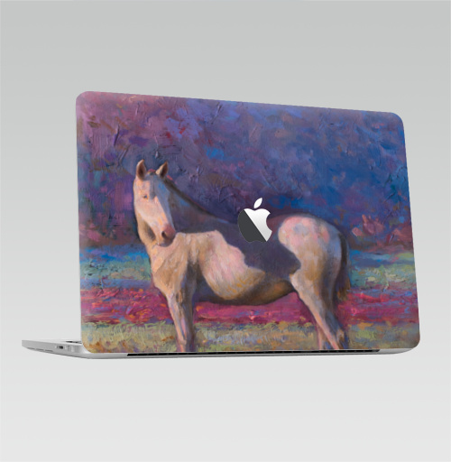 Наклейка на Ноутбук Macbook Pro 2016-2018 – Macbook Pro Touch Bar (с яблоком ) Лошадь на лугу,  купить в Москве – интернет-магазин Allskins, лошадь, поле, луг