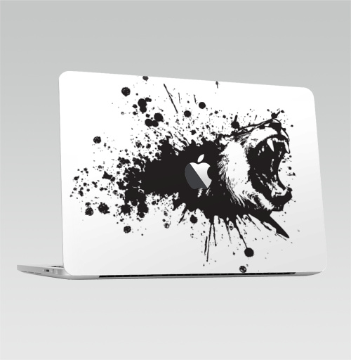 Наклейка на Ноутбук Macbook Pro 2016-2018 – Macbook Pro Touch Bar (с яблоком ) Энергия зверя!,  купить в Москве – интернет-магазин Allskins, животные, Энергия, лев, скетч, пятна