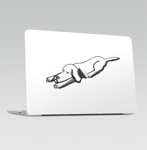 Наклейка на Ноутбук Macbook Pro 2016-2018 – Macbook Pro Touch Bar (с яблоком ) Укоризненная собака,  купить в Москве – интернет-магазин Allskins, милые животные, черно-белое, глаз, персонажи, животные, графика, прикол, контур, собаки