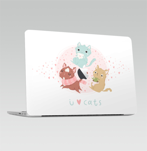 Наклейка на Ноутбук Macbook Pro 2016-2018 – Macbook Pro Touch Bar (с яблоком ) Я люблю котеек,  купить в Москве – интернет-магазин Allskins, котята, кошка, цветы, любовь, розовый, чай и кофе, мило, животные