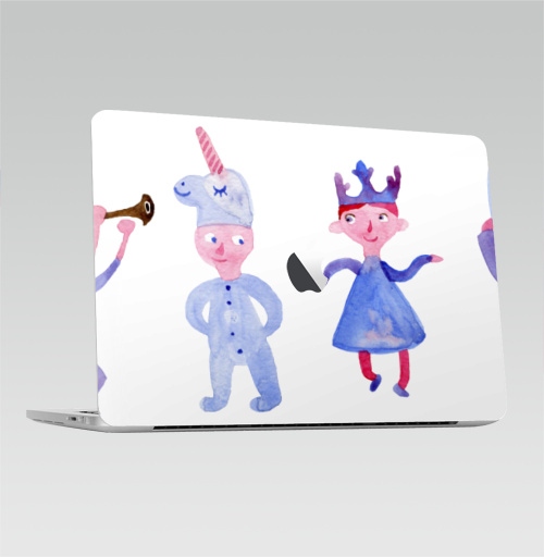 Наклейка на Ноутбук Macbook Pro 2016-2018 – Macbook Pro Touch Bar (с яблоком ) Детский праздник,  купить в Москве – интернет-магазин Allskins, акварель, детские, пикник, карнавал, танцы, музыка, единорог, заяц, принцесса, принц