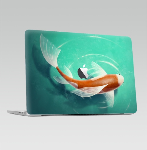 Наклейка на Ноутбук Macbook Pro 2016-2018 – Macbook Pro Touch Bar (с яблоком ) Рыбка одинокая,  купить в Москве – интернет-магазин Allskins, рыба, паттерн, вода, рисунки, плакат, природа, синий, животные