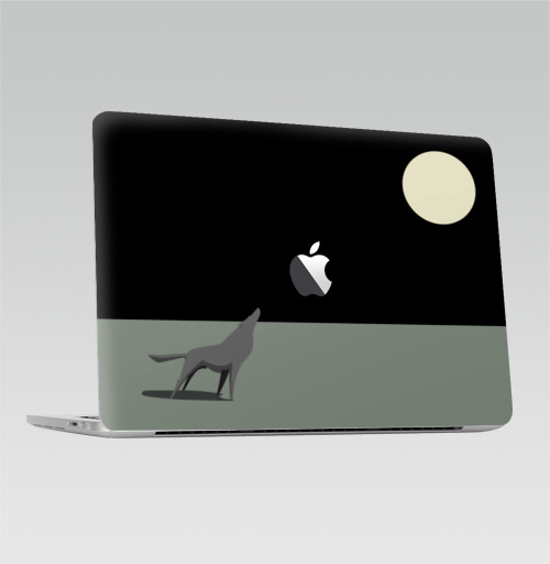 Наклейка на Ноутбук Macbook Pro 2016-2018 – Macbook Pro Touch Bar (с яблоком ) Волк воет на луну,  купить в Москве – интернет-магазин Allskins, волк, ночь, луна, воет, тоска, одиночество, инстинкт, сила, зверушки