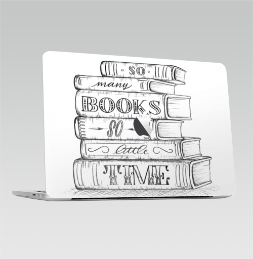 Наклейка на Ноутбук Macbook Pro 2016-2018 – Macbook Pro Touch Bar (с яблоком ) Так много книг, так мало времени,  купить в Москве – интернет-магазин Allskins, книга, график, хобби, чтение, увлечения, книжку, надписи