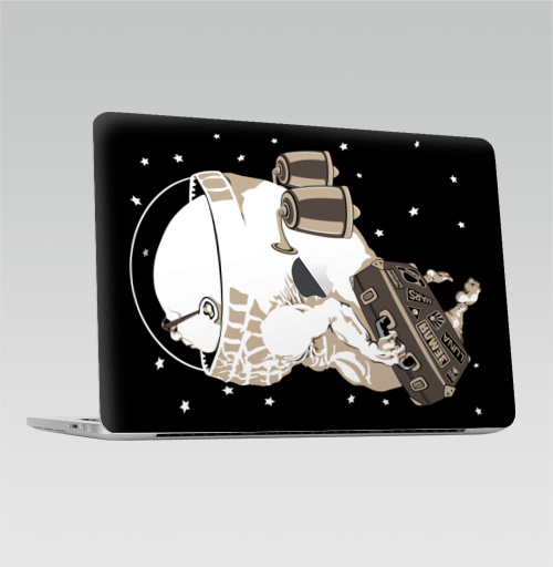 Наклейка на Ноутбук Macbook Pro 2016-2018 – Macbook Pro Touch Bar (с яблоком ) Космический туризм,  купить в Москве – интернет-магазин Allskins, космос, космонавтика, космонавтики, астронавт, галактика, звезда, чемодан, туризм
