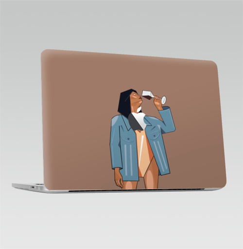 Наклейка на Ноутбук Macbook Pro 2016-2018 – Macbook Pro Touch Bar (с яблоком ) Девушка с бокалом вина,  купить в Москве – интернет-магазин Allskins, Vino, бокал, девушка, стильная, искусство, комиксы, стильно